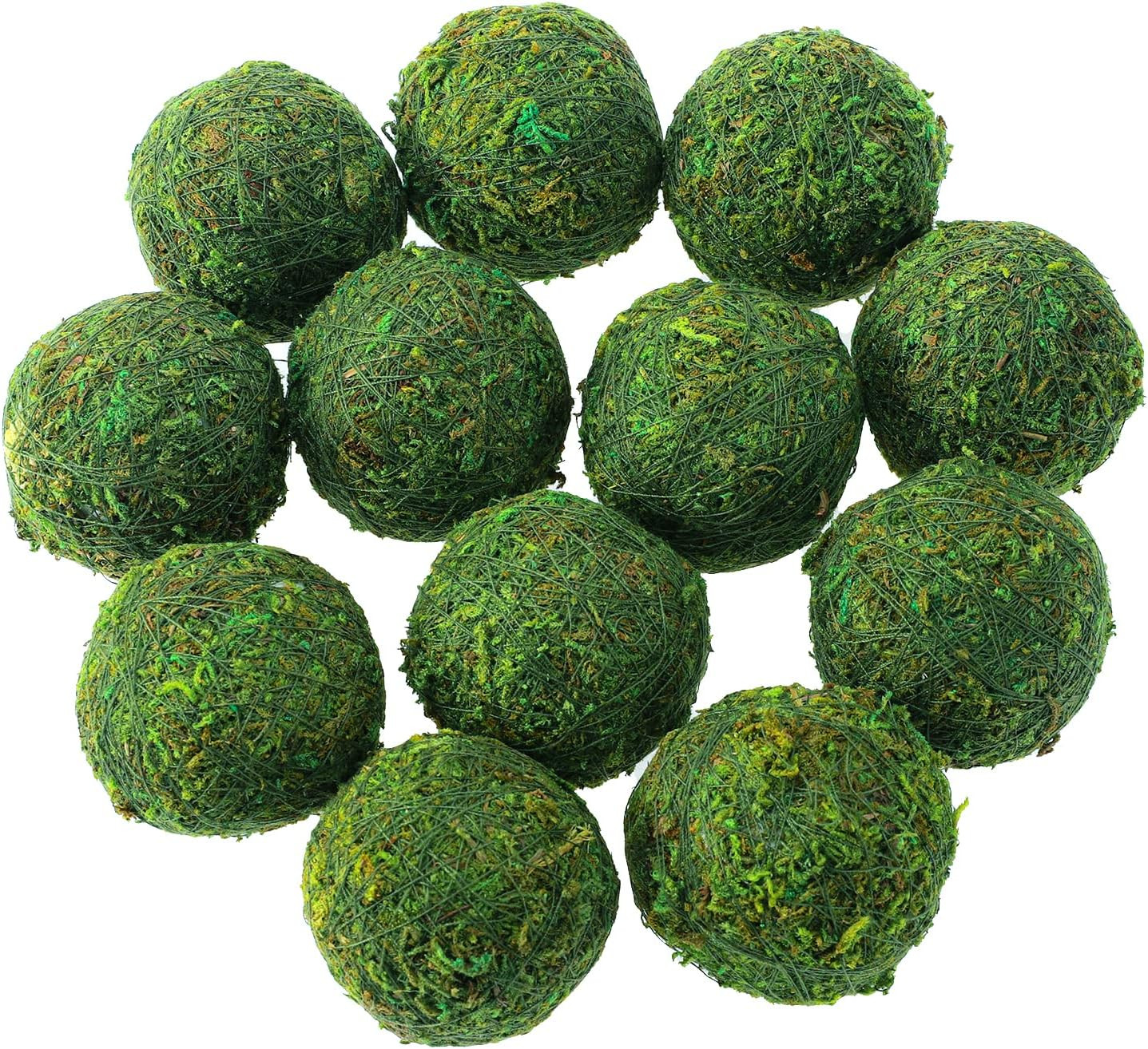 12Pack Decorative Faux Dried Moss Balls- 2.2″ Artificial Green Plant Mossy Globe