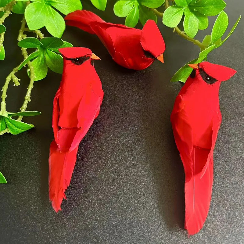 3 Pcs Artificial Red Feather Bird,Modern Jungle Garden Home…