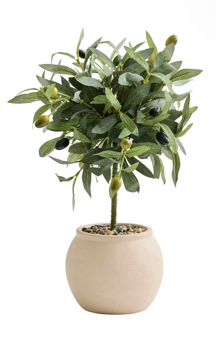 Better Homes & Gardens Realistic Artificial Olive Plant with Tan Ceramic Vase