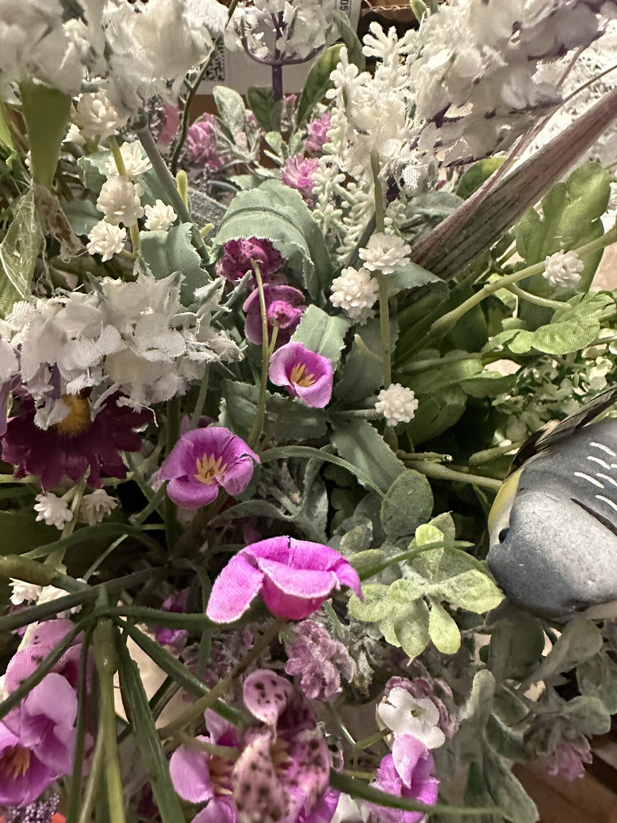 Unique One Of A Kind Shabby style Faux Wild Flowers Paint Can Decor, Burlap