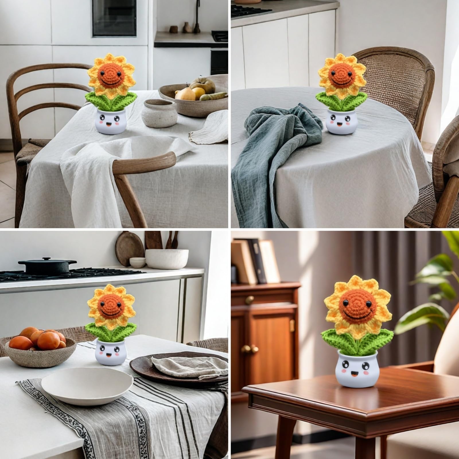 Crochet Sunflower Gifts for , Artificial Sun Flower for Office Desk Car Dashb…