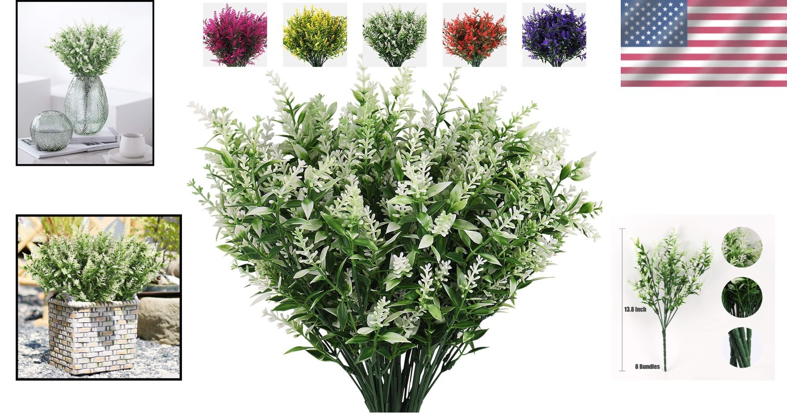 8 Bundles of Lifelike UV Resistant Lavender – Perfect for Home & Wedding Decor