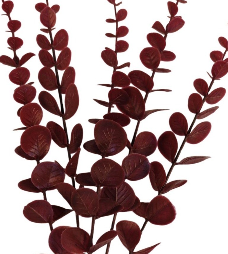 Burgundy Eucalyptus Stems Set of 10 Faux Eucalyptus Branches Dark Red Greenery F
