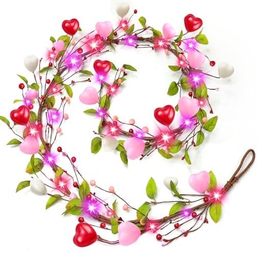 Timer – Lighted Christmas Valentines Garland Valentines Day Decorations, 6 Ft