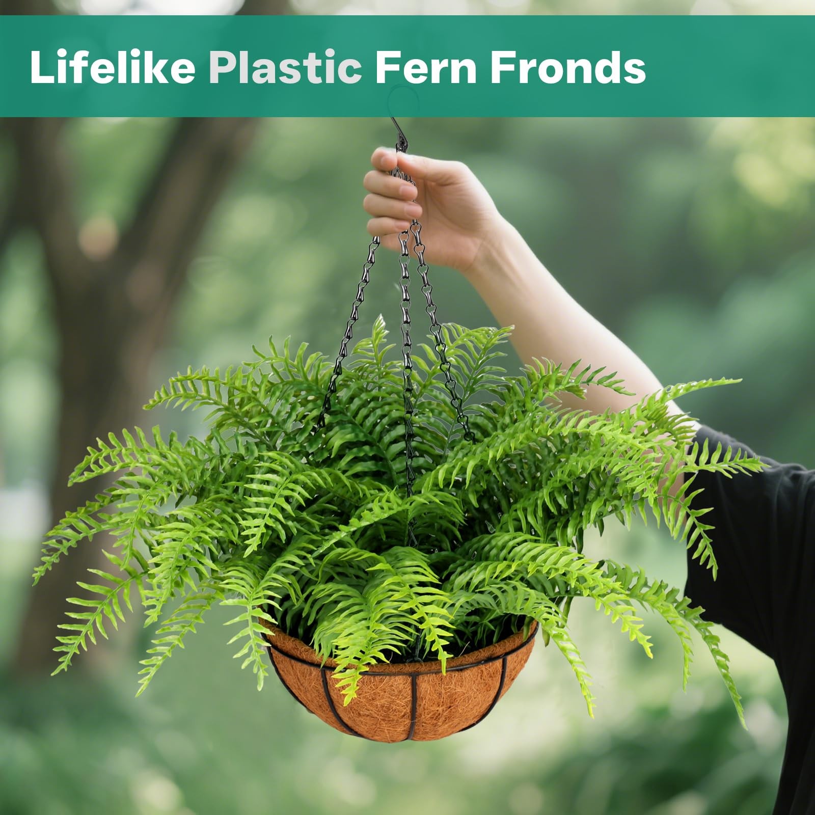 PABREY 2 Set Fake Ferns with Hanging Baskets, UV Resistant Fake Hanging Ferns…