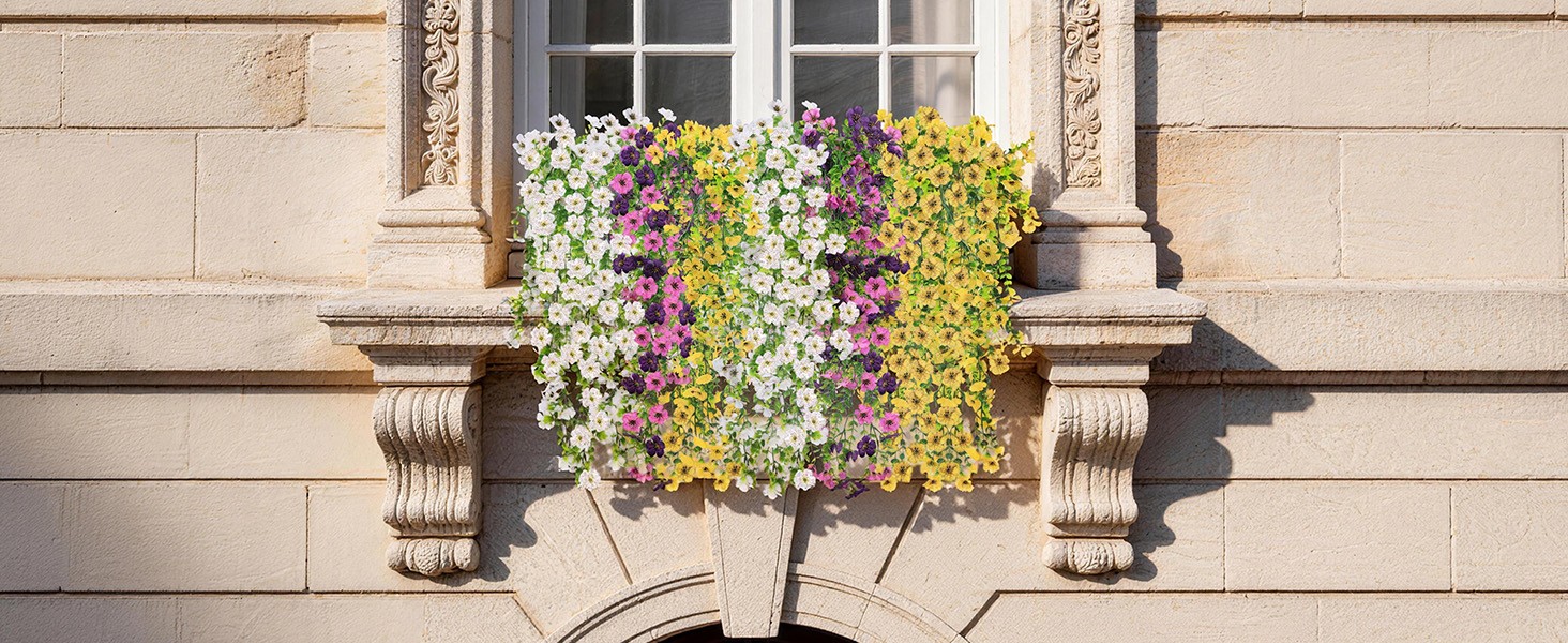 Artificial Hanging Flowers for Outdoors, 6PCS Faux Silk Artificial Flowers for