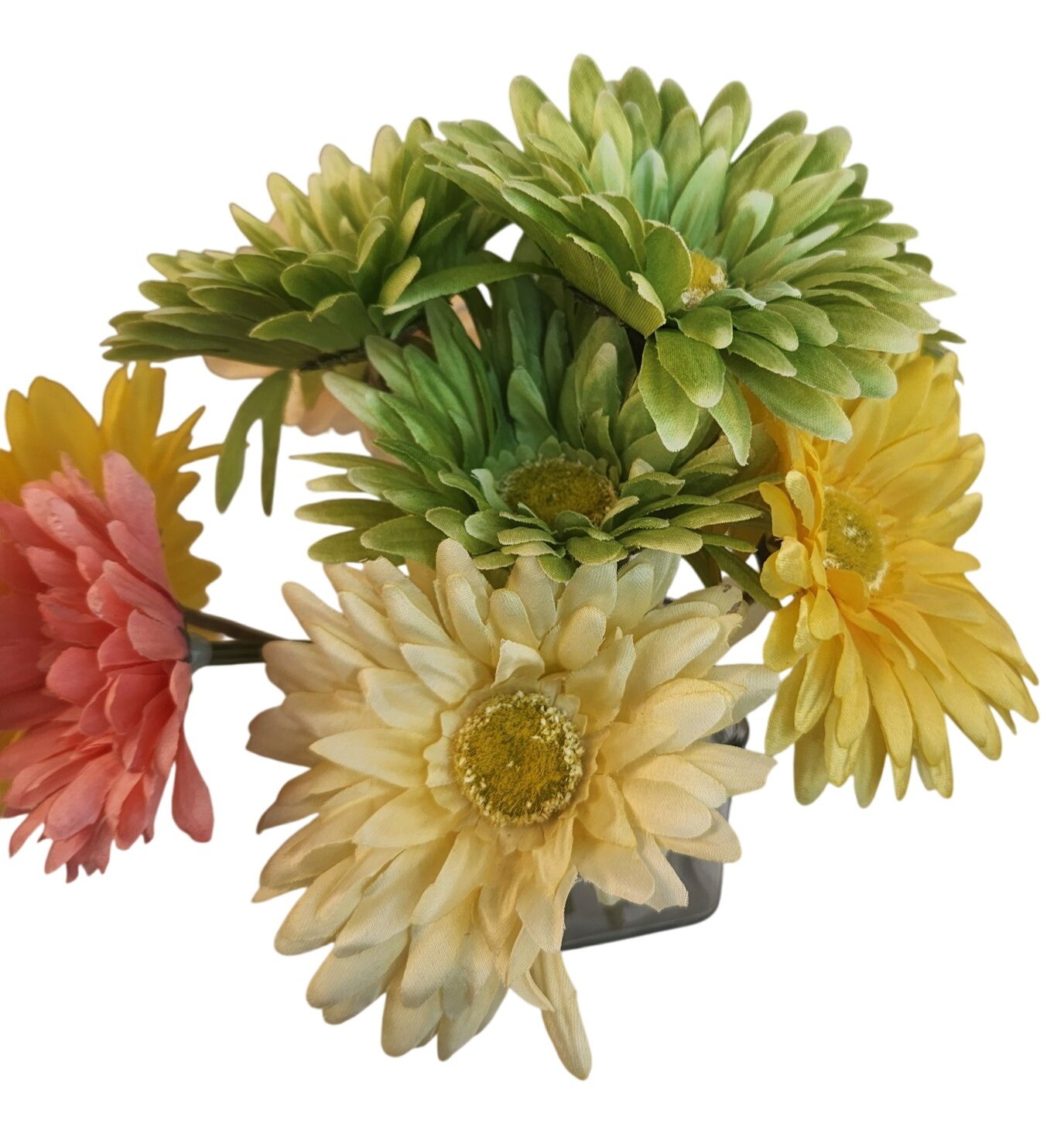 Silk Gerbera Daisy Floral Arrangement – Green Yellow & Pink Multicolor
