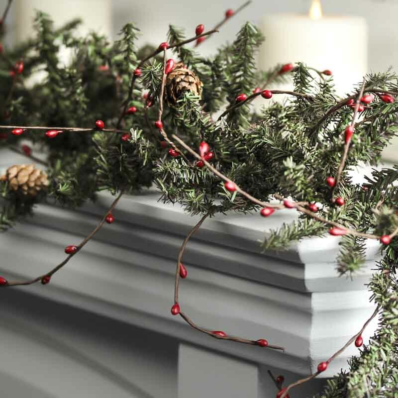 4 Foot Long Red Pip Berry and Artificial Pine Twig Garland