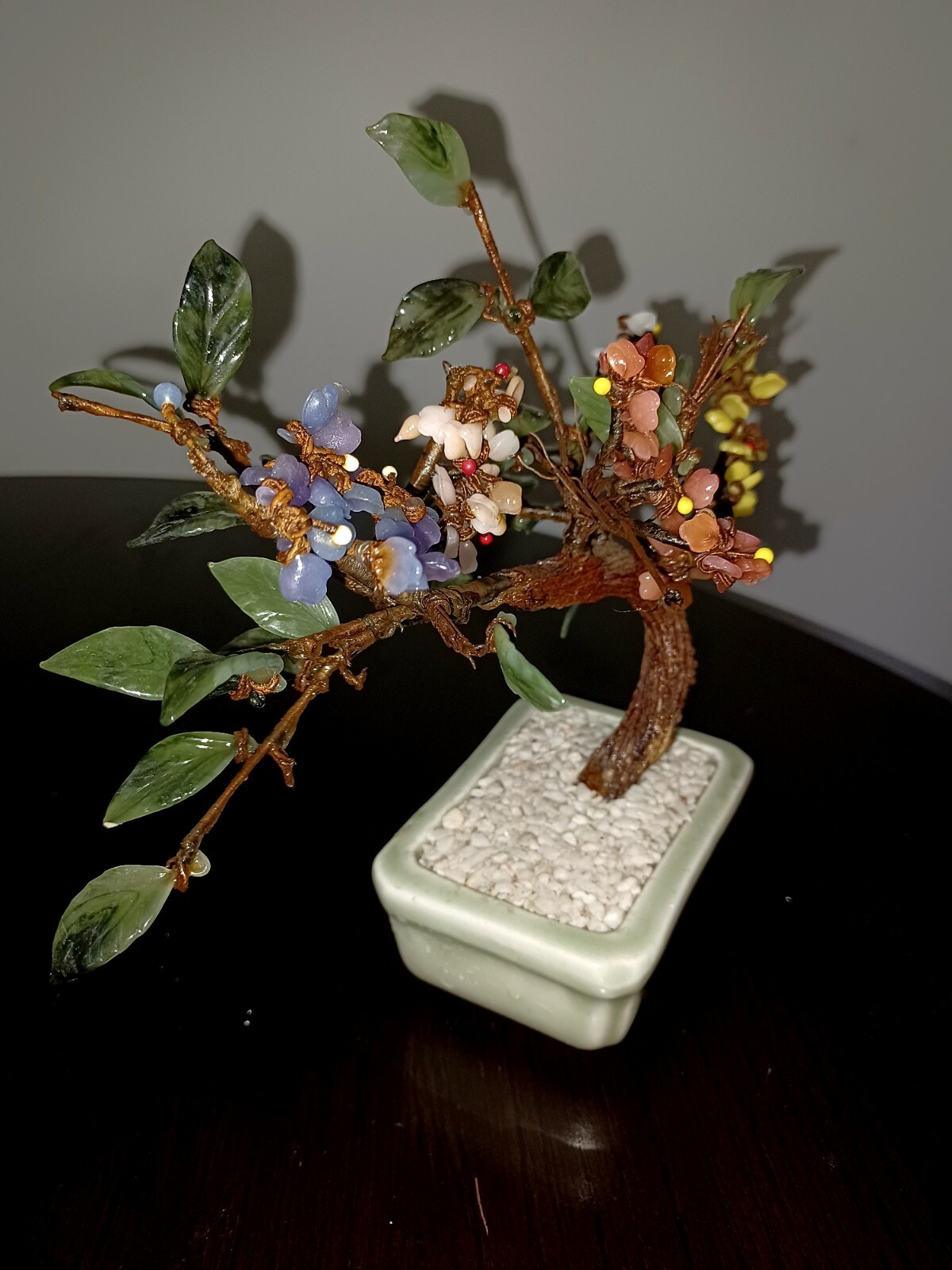 Bonsai Tree handcrafted Glass Flowers Leaves Artificial Plant