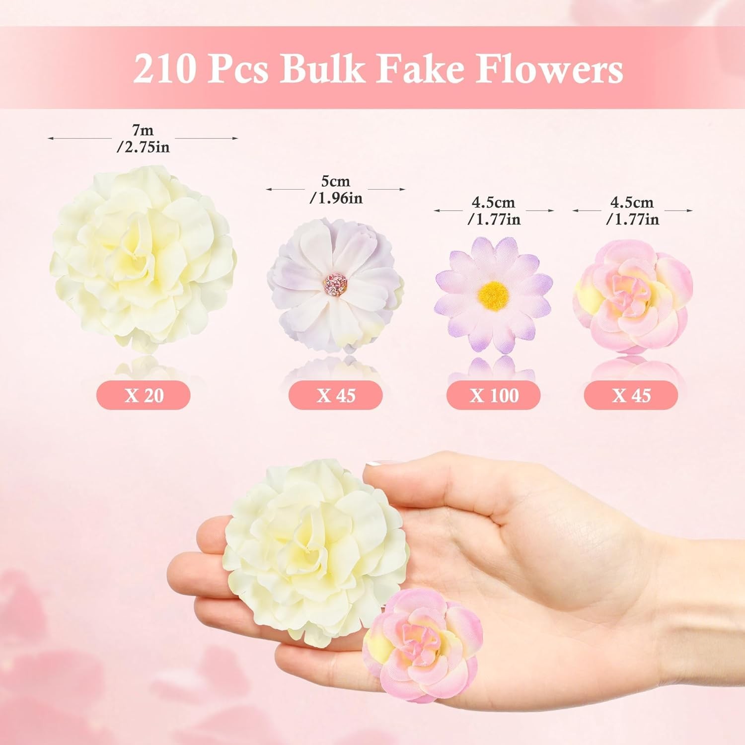 210 Pcs Mini Silk Flower Heads Small Fake Rose Daisy Faux Flowers Bulk