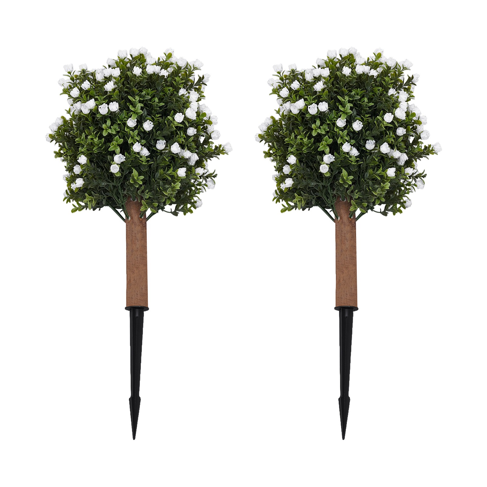 Set of 2 Artificial Ginkgo Biloba Trees with White Flowers for Indoor Outdoor