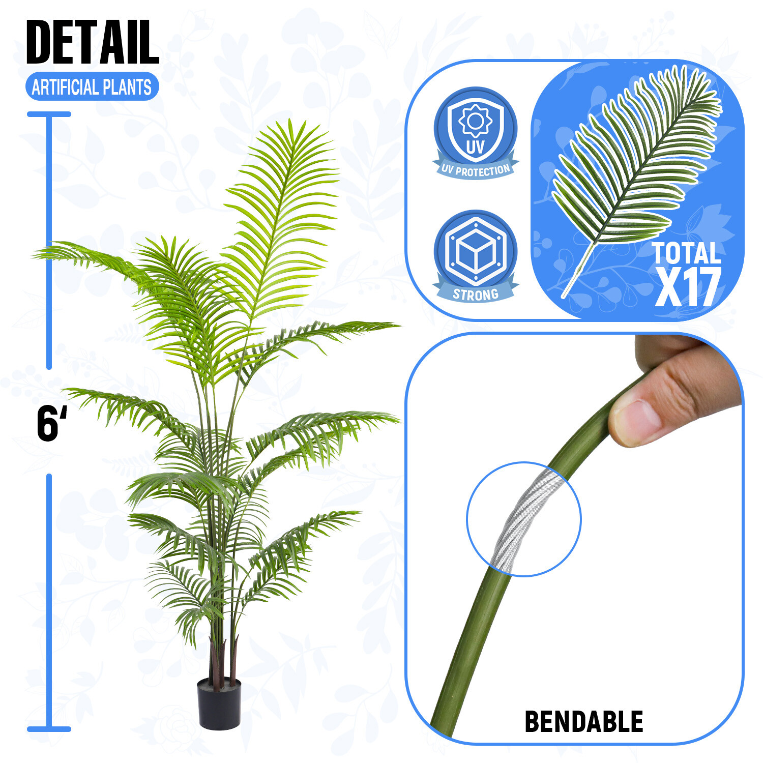 Artificial Areca Palm with Plastic Nursery Pot For Home Office Christmas Decor