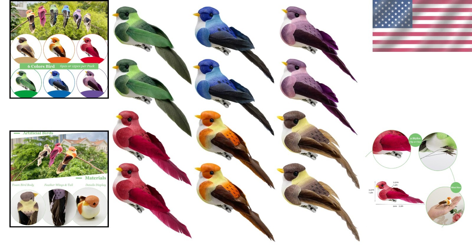 Adorable 12pcs Foam Feather Birds – Ideal for Holiday & Event Decorations