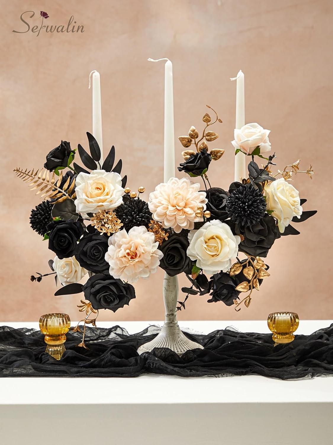 Reusable Black & Gold Champagne Faux Flowers for Any Occasion – Washable Design