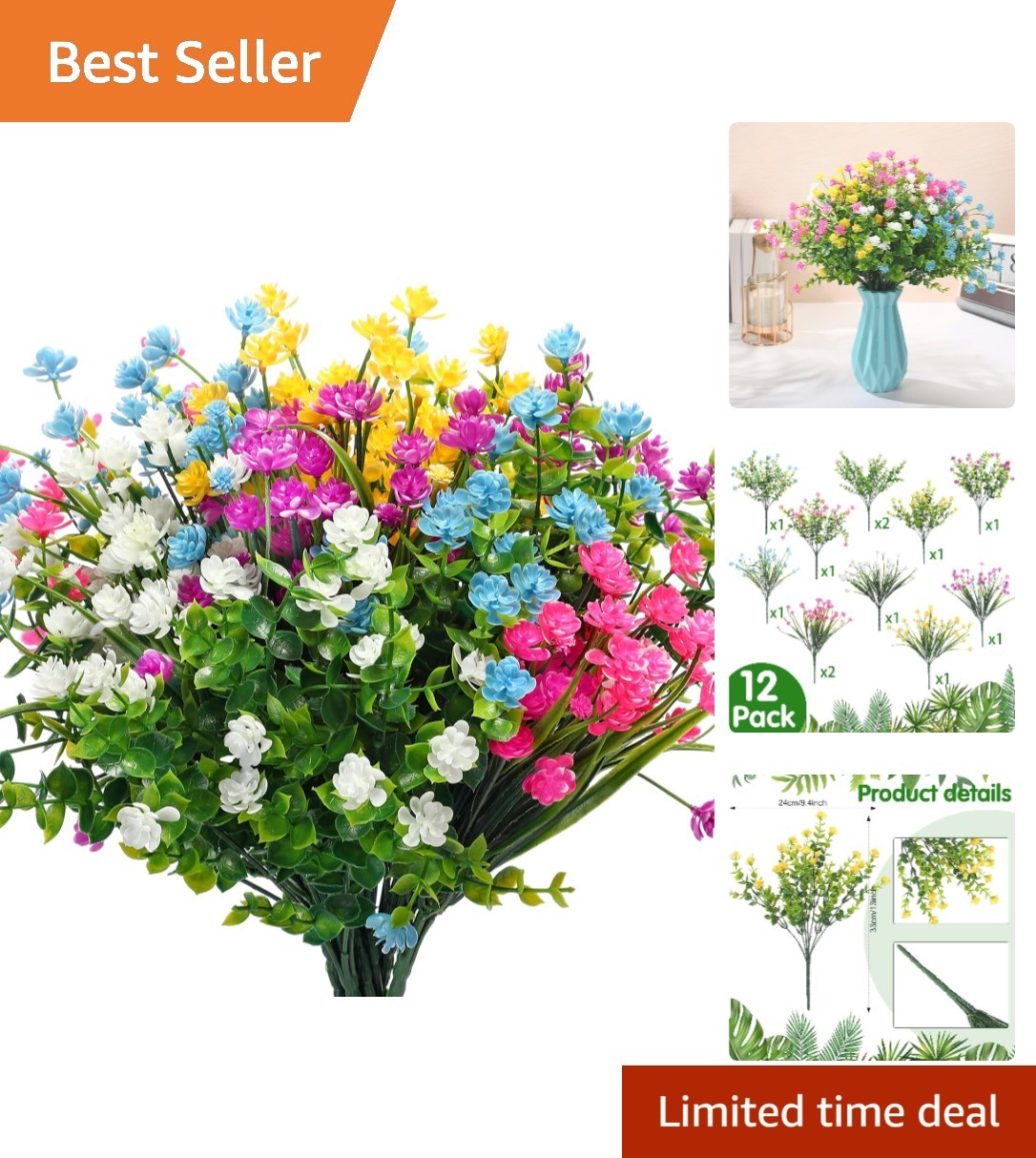 Vibrant 12-Pack Artificial Flowers – Daffodils & Boxwoods for Spring Decor