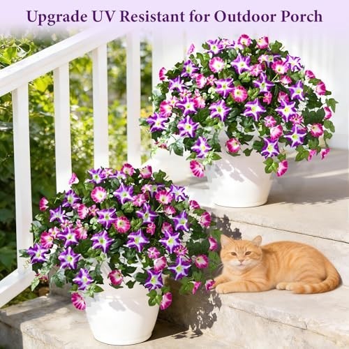 8PCS UV Resistant Artificial Petunias – Mixed Color Faux Silk Flowers for Garden