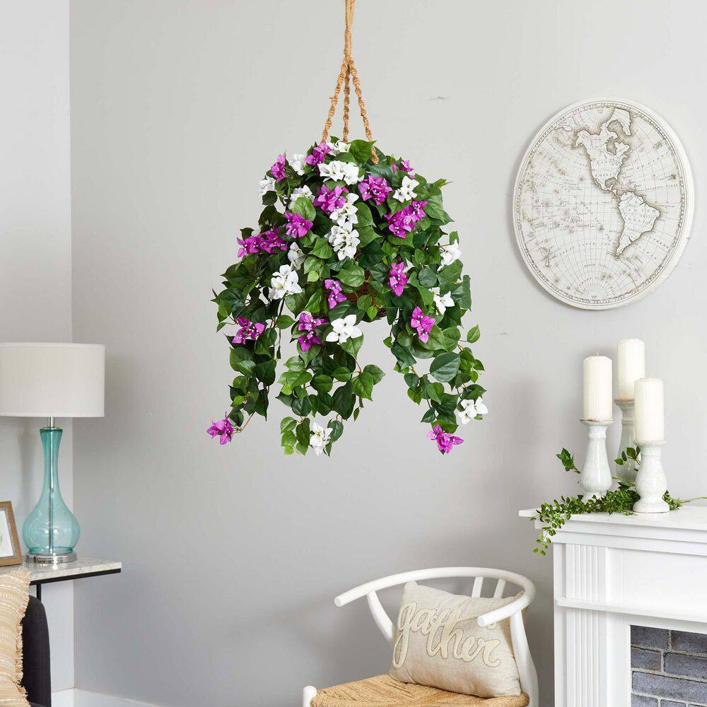 30 In. Indoor Mixed Bougainvillea Artificial Plant Hanging Basket