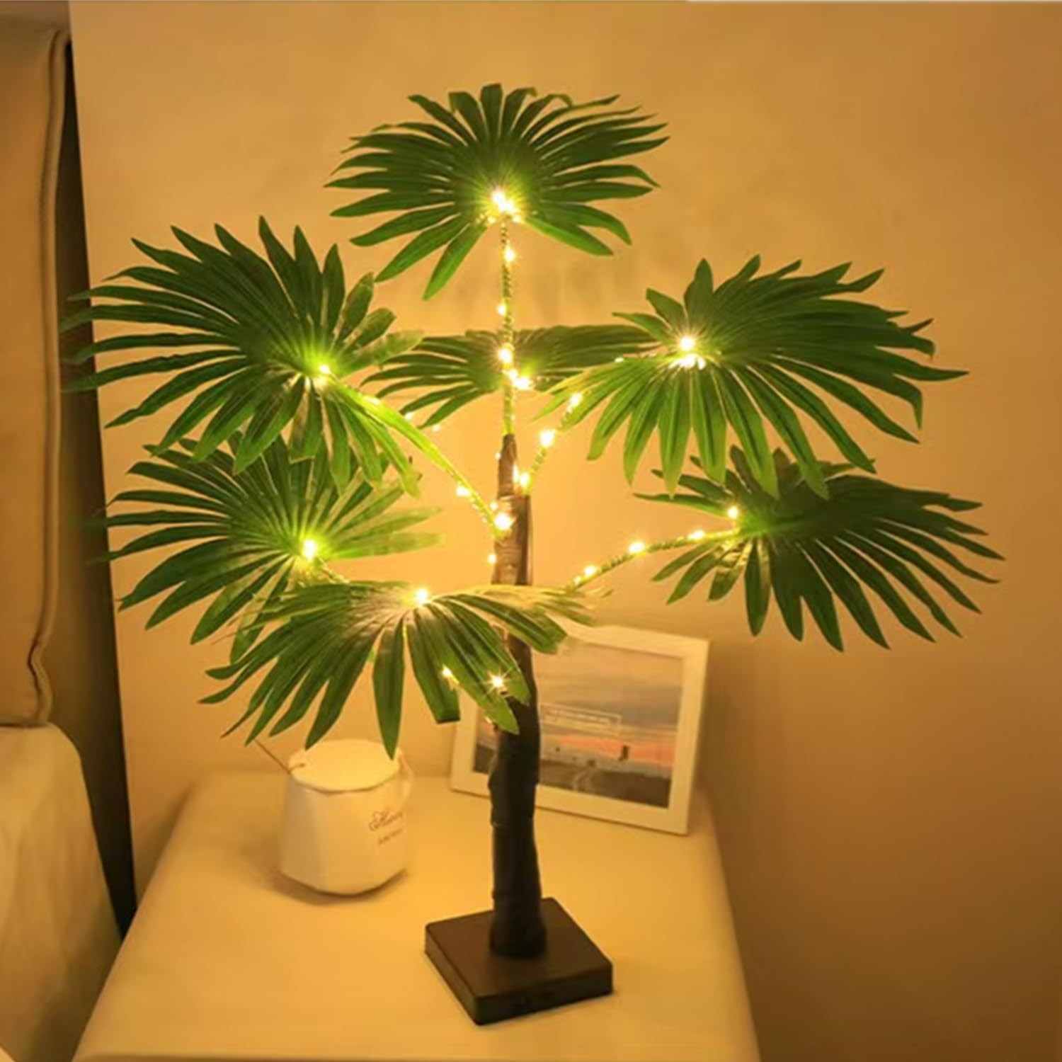 LED Artificial Palm Tree Lights Decorative Table Lamps 3xAA Battery or USB Po…