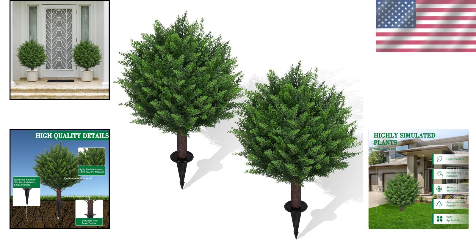 Realistic Cedar Topiary Trees for Outdoors – Set of 2
