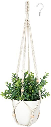 Fake Hanging Plant with Pot, Hanging Plants Artificial Decor Macrame Medium 1