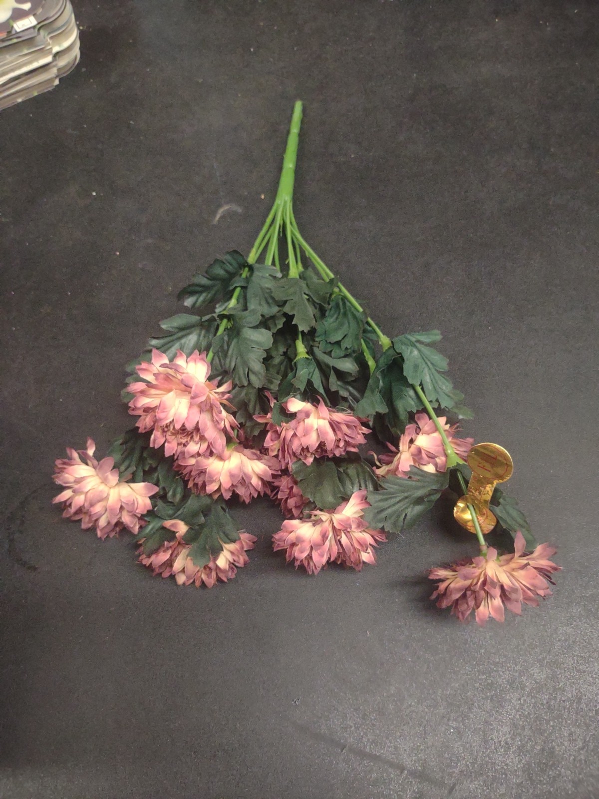 15″ Vintage Silk Strawflower Flower Bush with 10 Stems, Fall Bronze & Cream