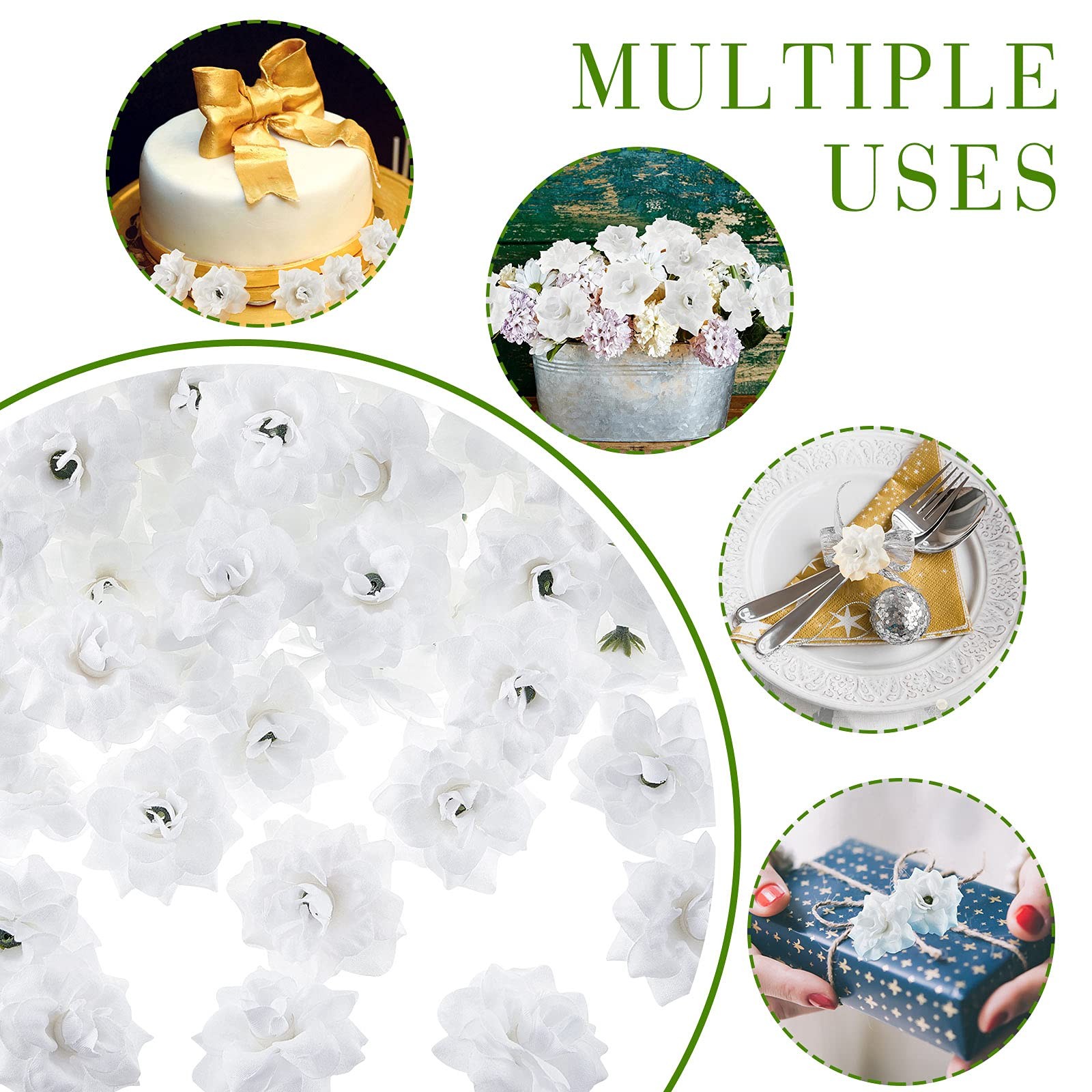 100 Pieces 1.77″ White Artificial Roses Head Bulk Small Silk Fake Rose Buds f…