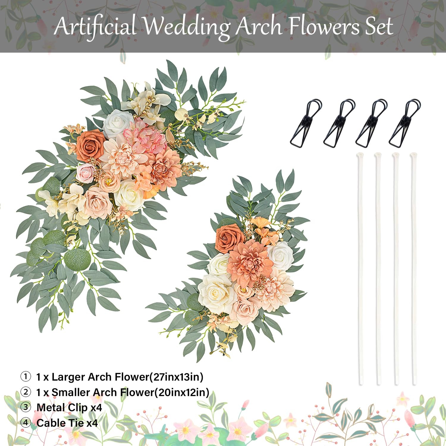 Burnt Orange Artificial Wedding Arch Flowers Set Of 2 Fall Floral Swags Decor