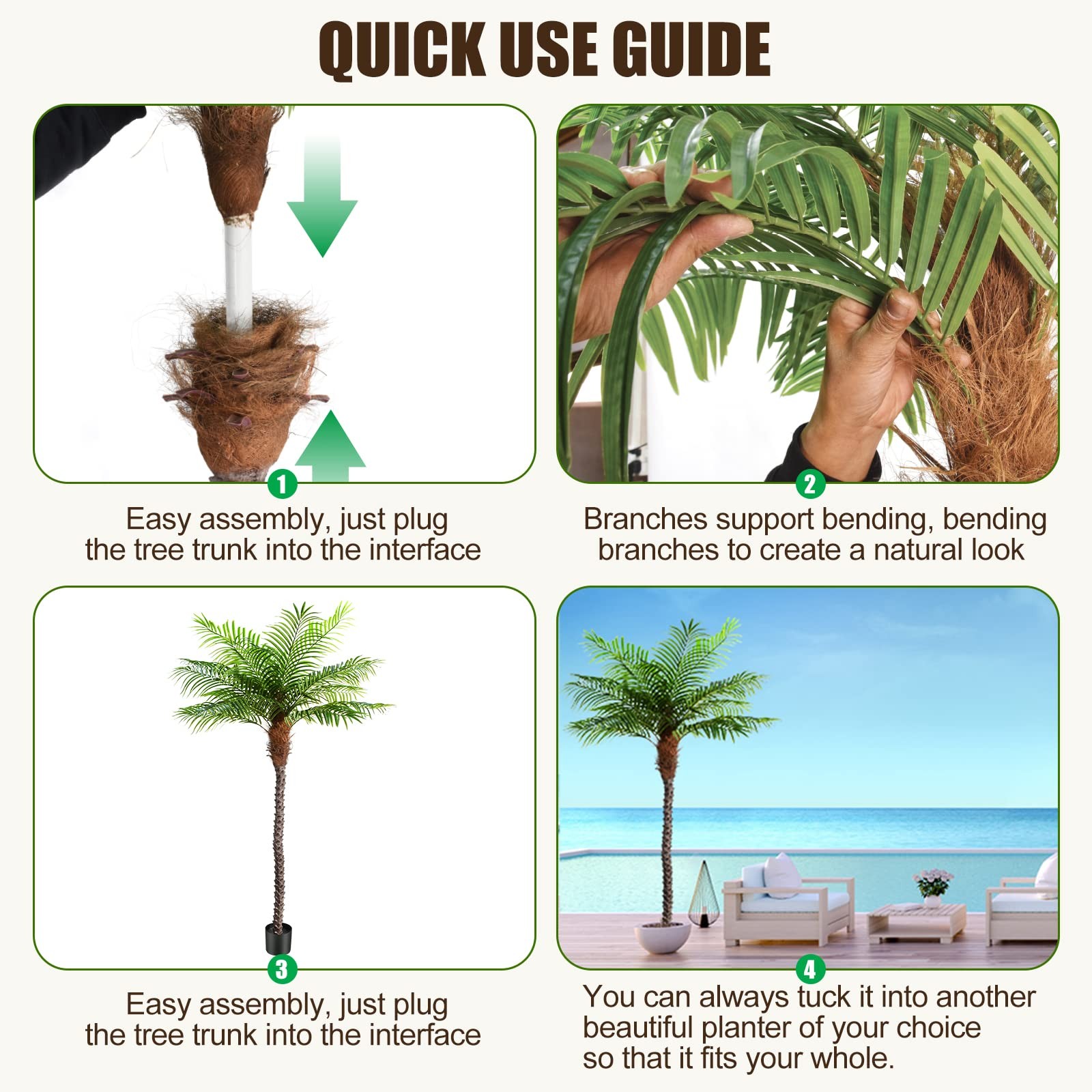 8.5ft Tall Artificial Phoenix Palm Tree for Outdoors Indoor Decor, Large Faux…
