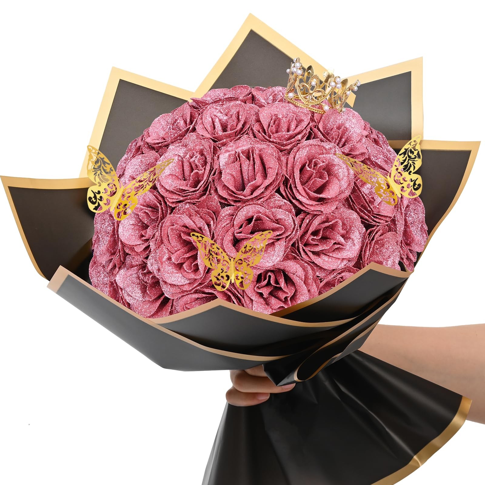 36+20 Glitter Roses Bouquet, DIY Fake Flowers Bouquet, Craft The Initials of …