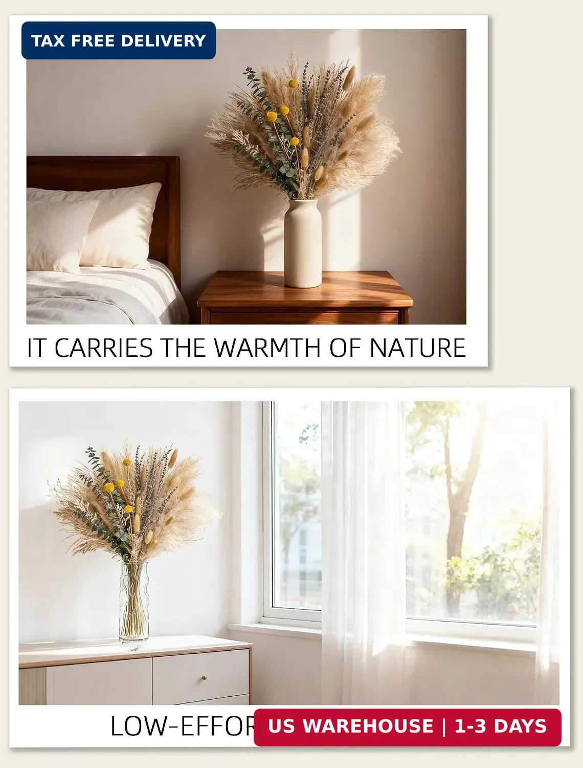 Boho Decor Bouquet – Pampas Grass,Eucalyptus,Lavender,Bunny Tail,Billy Balls 16~