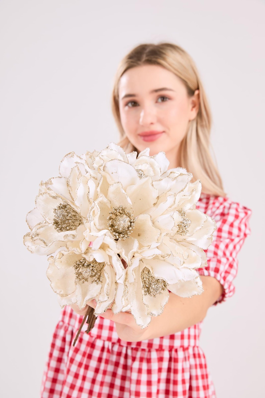 10 PCS Glitter Artificial Flower Christmas Tree Wreath DIY White A