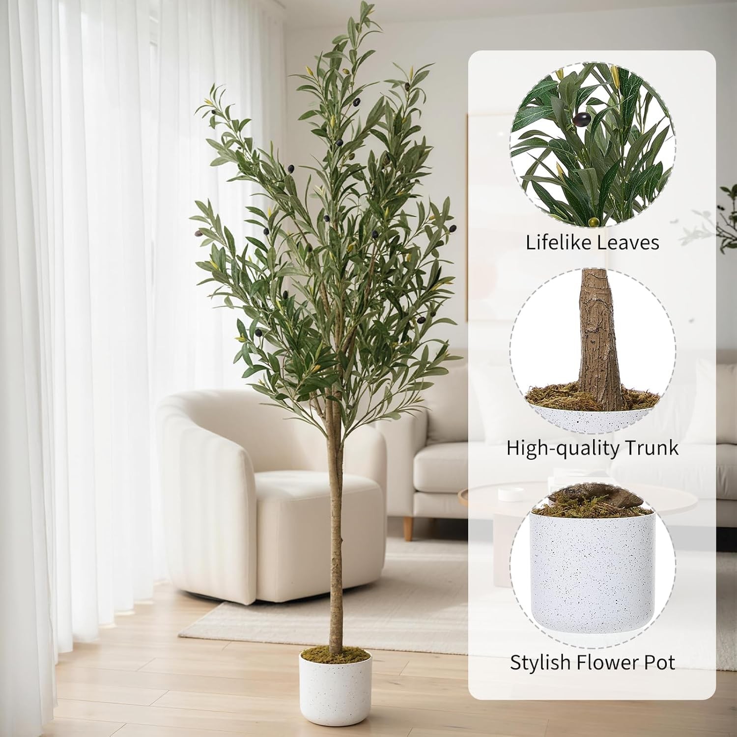 5.2FT Faux Olive Tree 34 Fruits White Planter Indoor for Home Office Patio Decro