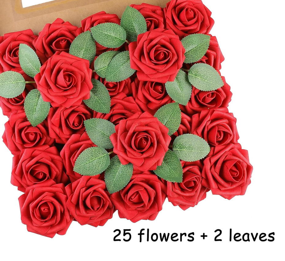 25pcs Artificial Rose Flowers with Stems for DIY Wedding Home Decor NEW