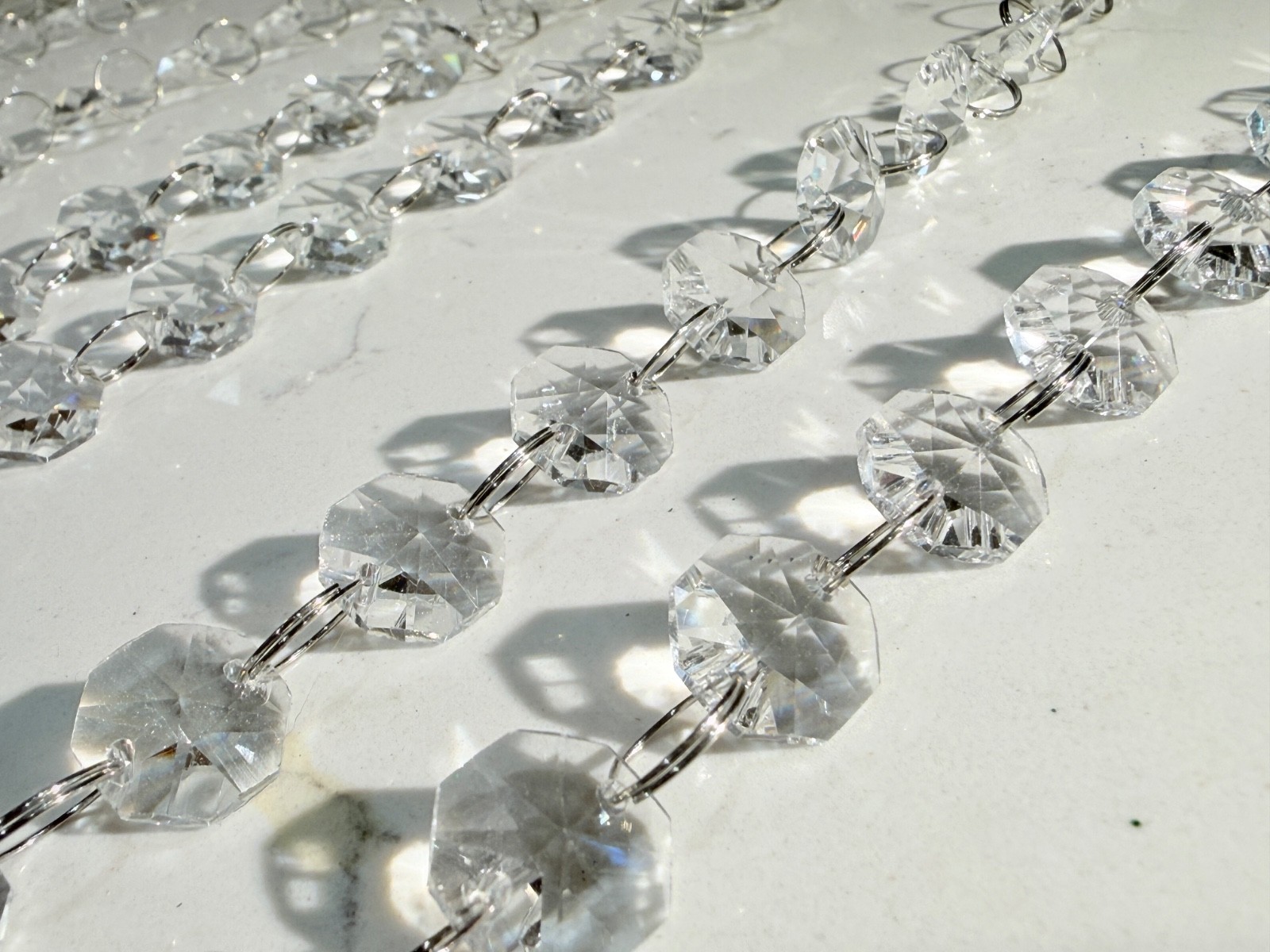 Crystal Bead Garland 120″ Octagon 1/2″ Plastic Crystals Wire Chain