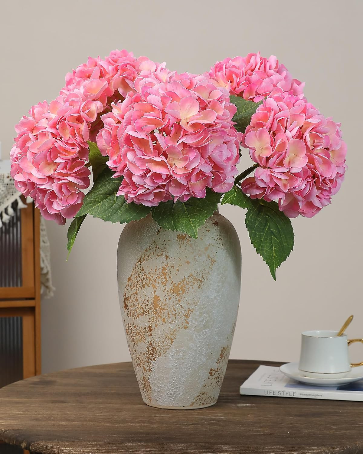 Lifelike 5Pcs Pink Hydrangea Faux Flowers for Home Decor & Weddings