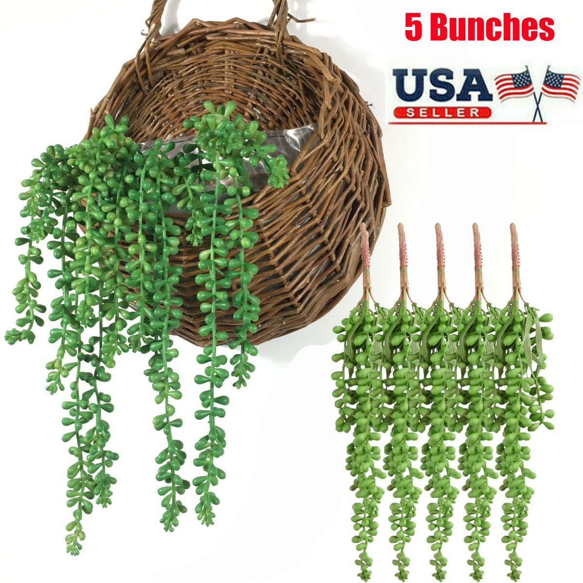 5 pack Artificial Hanging Plant Fake Vine Succulents String of Pearls Home Decor