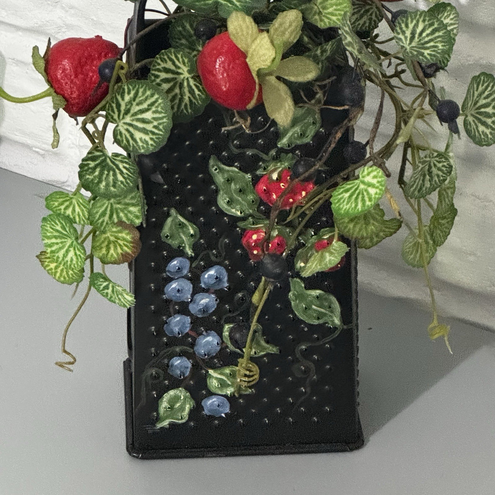 Decorative Cheese Grater Hand Painted Blueberries Strawberries Black Decor