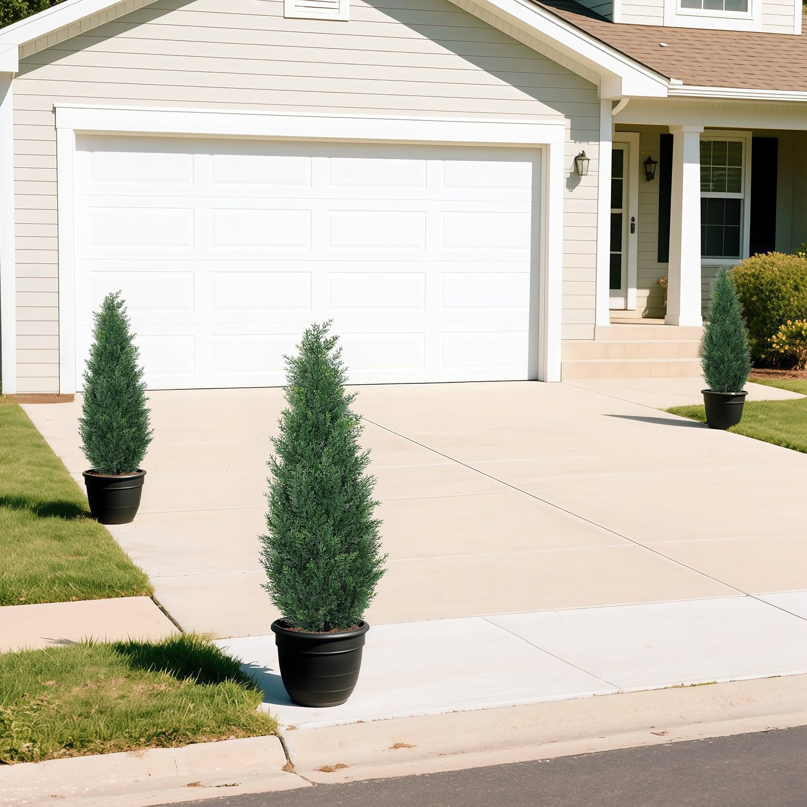 3FT Artificial Cedar Topiary Trees for Outdoors, UV Resistant Fake Cypress Sh…