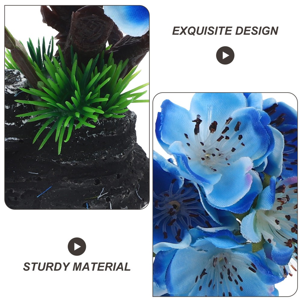 Reusable Sushi Serving Plate Artificial Flower Decor in Dark Blue