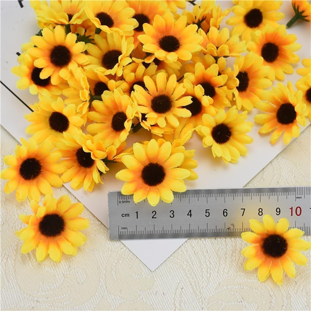 100Pcs Yellow Artificial Flower Heads Fabric Flowers Craft Floral Embellishme…