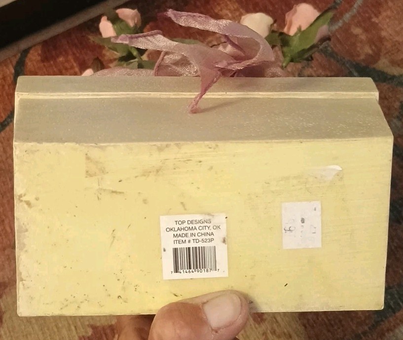 TOP DESIGNS Pink bud ROSES on stems in Resin Tan Rectangle planter FLORAL DECOR