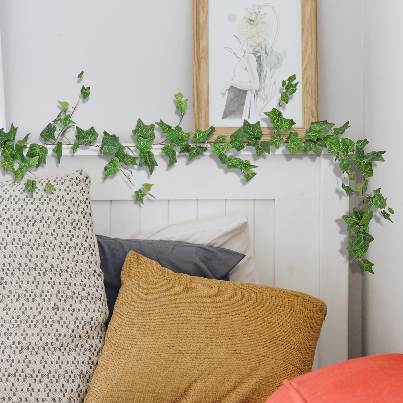 2 Strands Artificial Ivy Vines Garland, Fake Vines for Bedroom with Silk Gree…