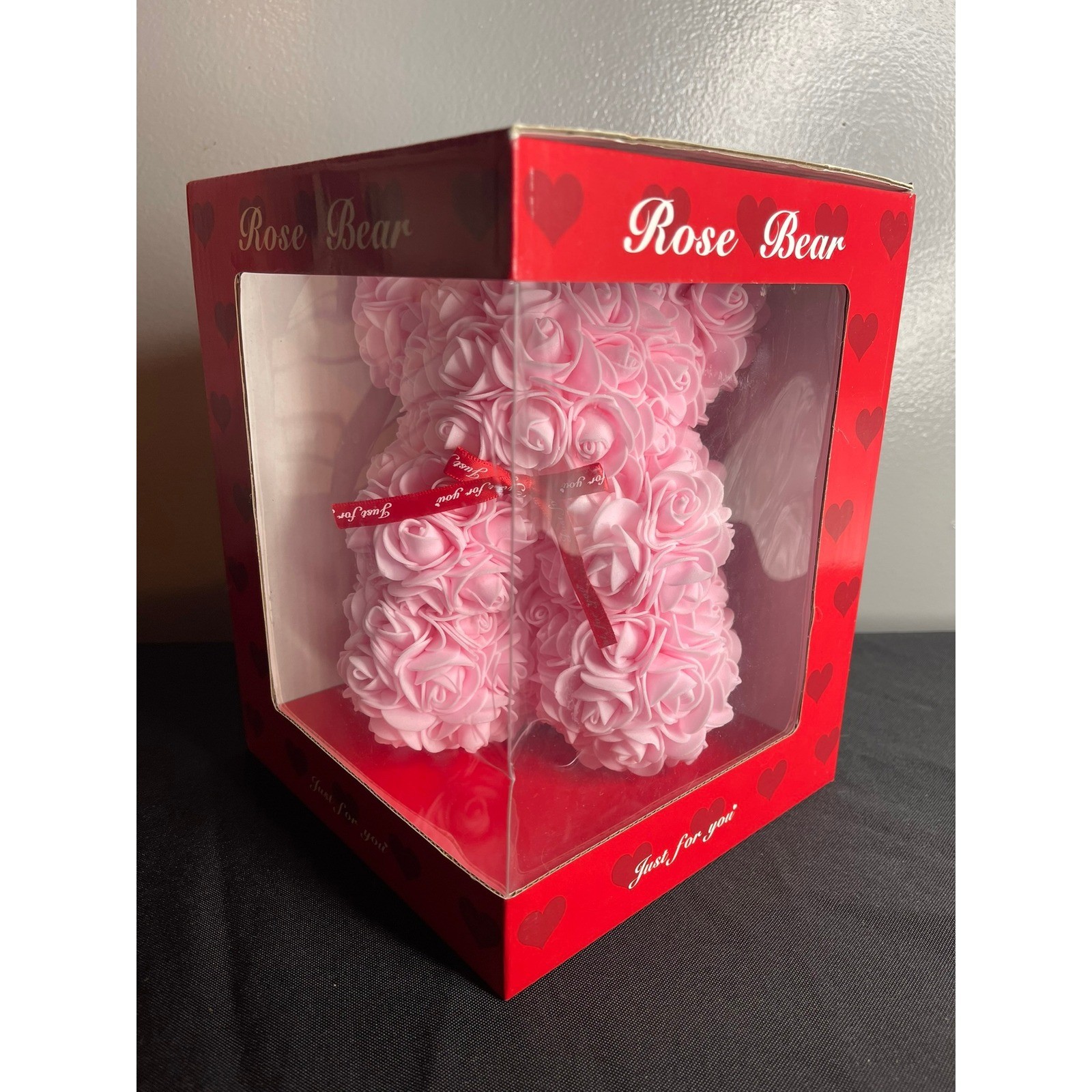 Pink Rose Bear Artificial Flower Teddy Bear in Gift Box 55775 Major Trading Inc