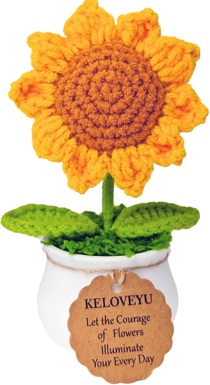 Crochet Flowers Gift Crochet Sunflower Emotional Support Plush Plant Cute Desk D