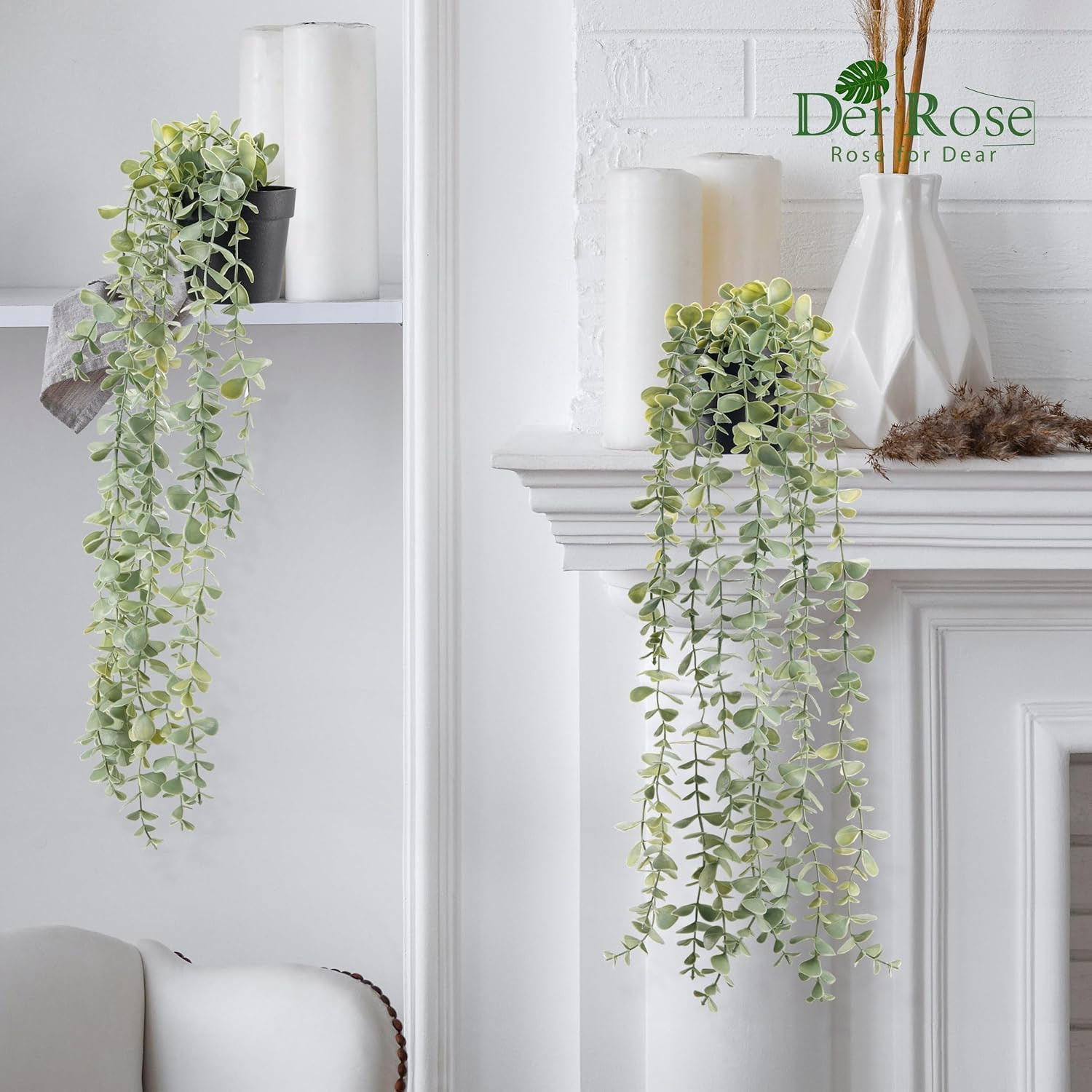 3Pcs Fake Plants Hanging Artificial Decor Faux Potted Eucalyptus Plants for Boho