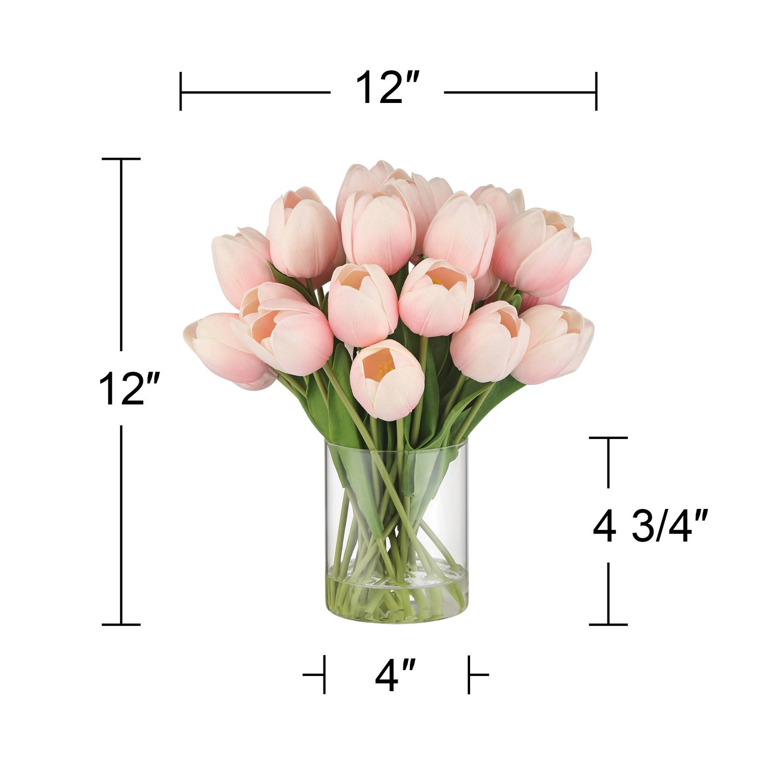 Emmie Pink Tulips 12″ High Faux Flower in Clear Glass Vase