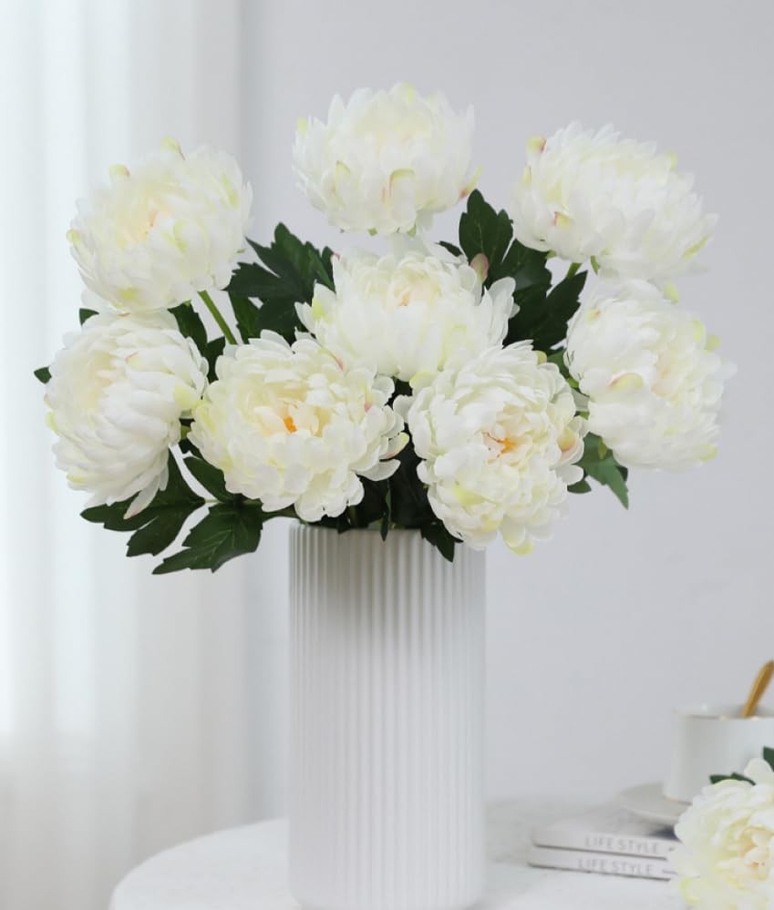 6cs Artificial Mums Flowers Fake Silk Chrysanthemum Balls Flower,18″ Flower B…