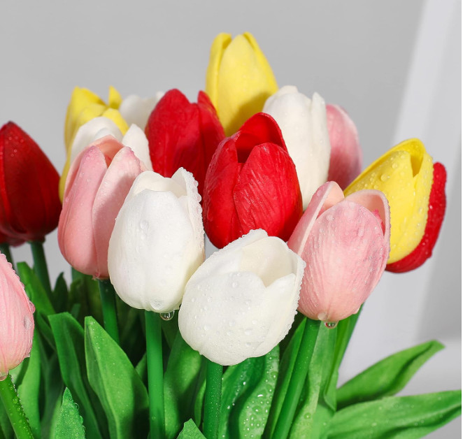 Multicolor Artificial Tulips Bouquet – Pack of 10 Flowers (5 cm, Multicolor)