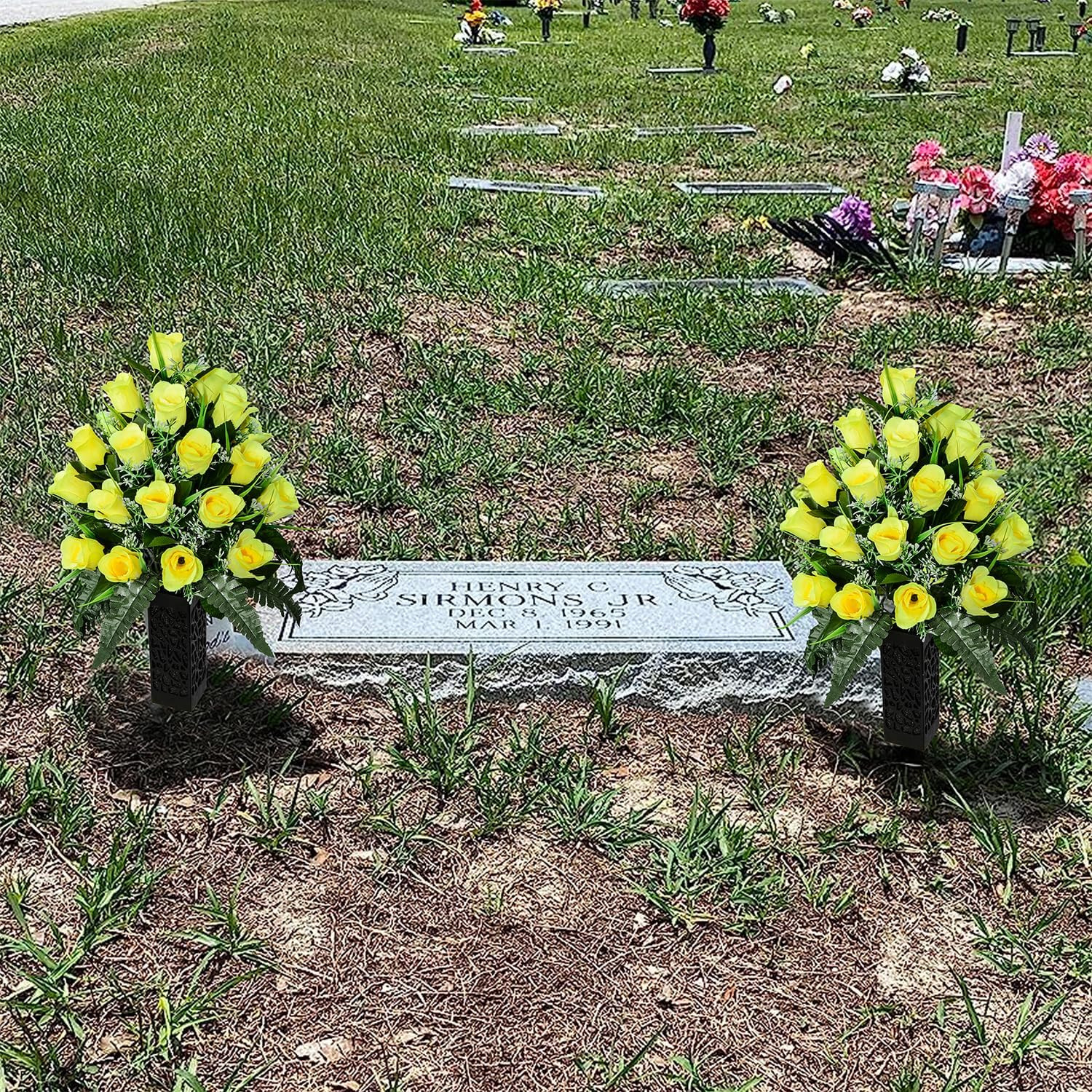Artificial Cemetery Flowers for Grave, Artificial Rose Memorial Flowers with Vas