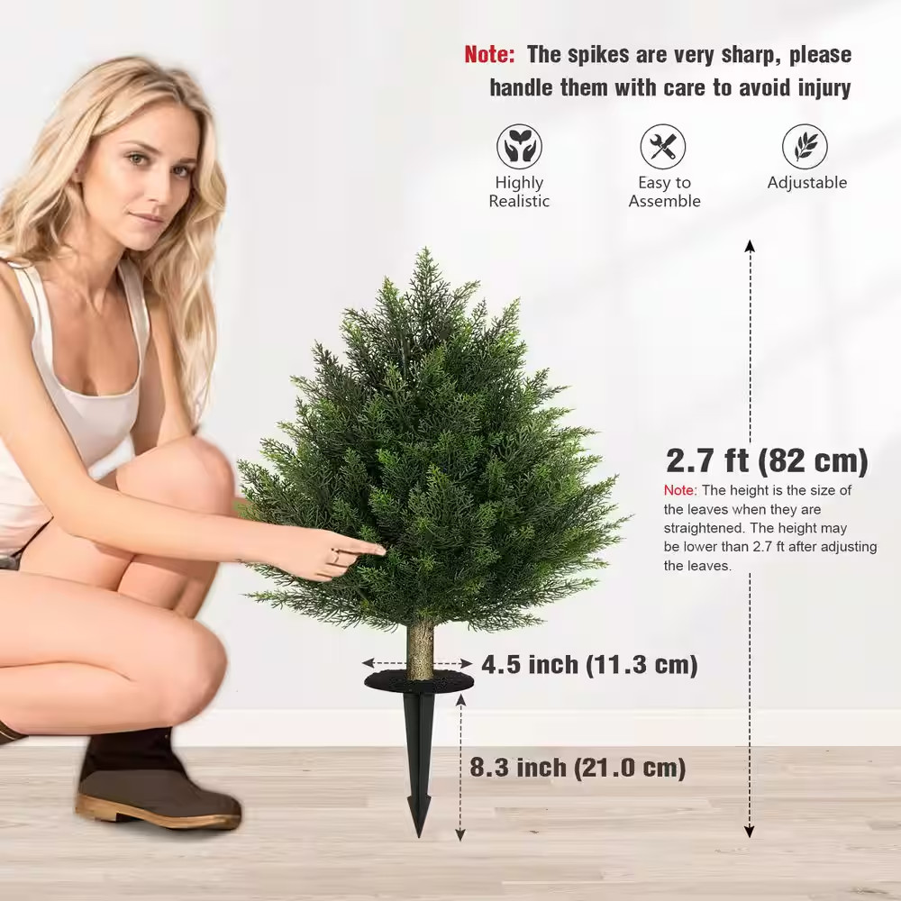 Artificial Cedar Bush Shrubs 2ft Set of 2 Outdoor Indoor UV Resistant Fake Plant